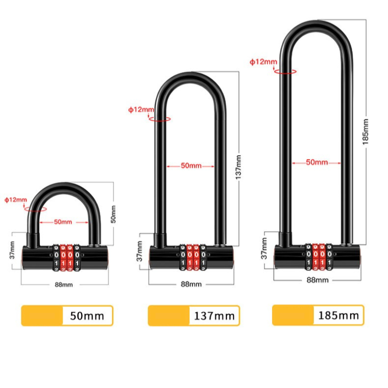 185mm/173mm/50mm Extended U-sh - Cable Lock Flexible 评论和价格