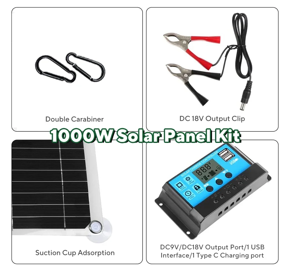 1000W Solar Panel Kit,12V Sola - Usb Charger Dynamo 评论和价格